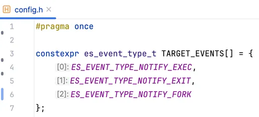 A screenshot of ESDump config.h