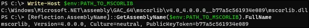 Retrieving the full name of mscorlib with PowerShell
